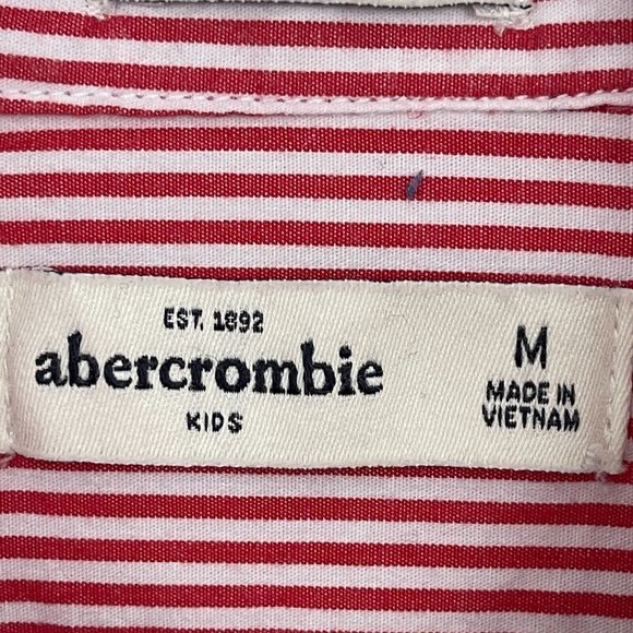 Abercrombie Kids Boys Button Up Shirt Size 13-14 Red White Striped Long Sleeve - Picture 3 of 8